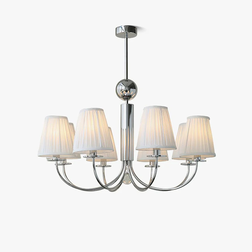 Elegant Cloth Chandelier with White Pleated Shades | Bright House
