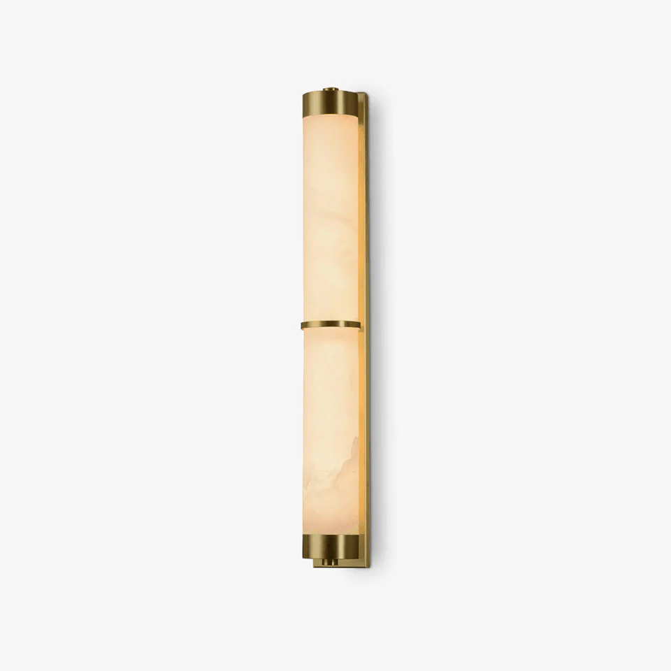 Bright House Alabaster Brass Wall Light with Integrated LED, 60cm Height, Warm 3000K Light, for Bedrooms & Living Rooms
