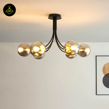 Stainless Steel & Glass Ceiling Lamp – Chic Black Six-Ball Design | Decorative Lighting for Living Rooms | Brighthouse
