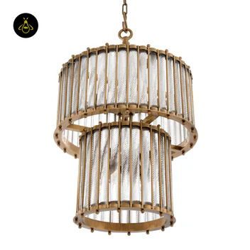 Lantern Tiziano Double – Antique Brass & Clear Glass | Luxury Chandelier for Living & Dining | Brighthouse