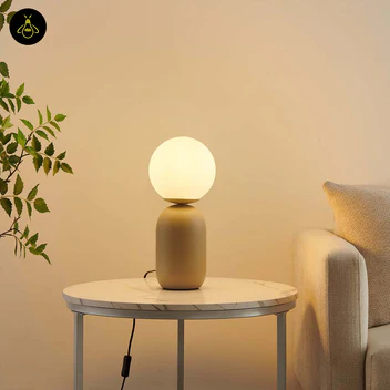 Stainless Steel Table Lamp – Taupe & White Globe | LED Table Light for Living/Study | Brighthouse