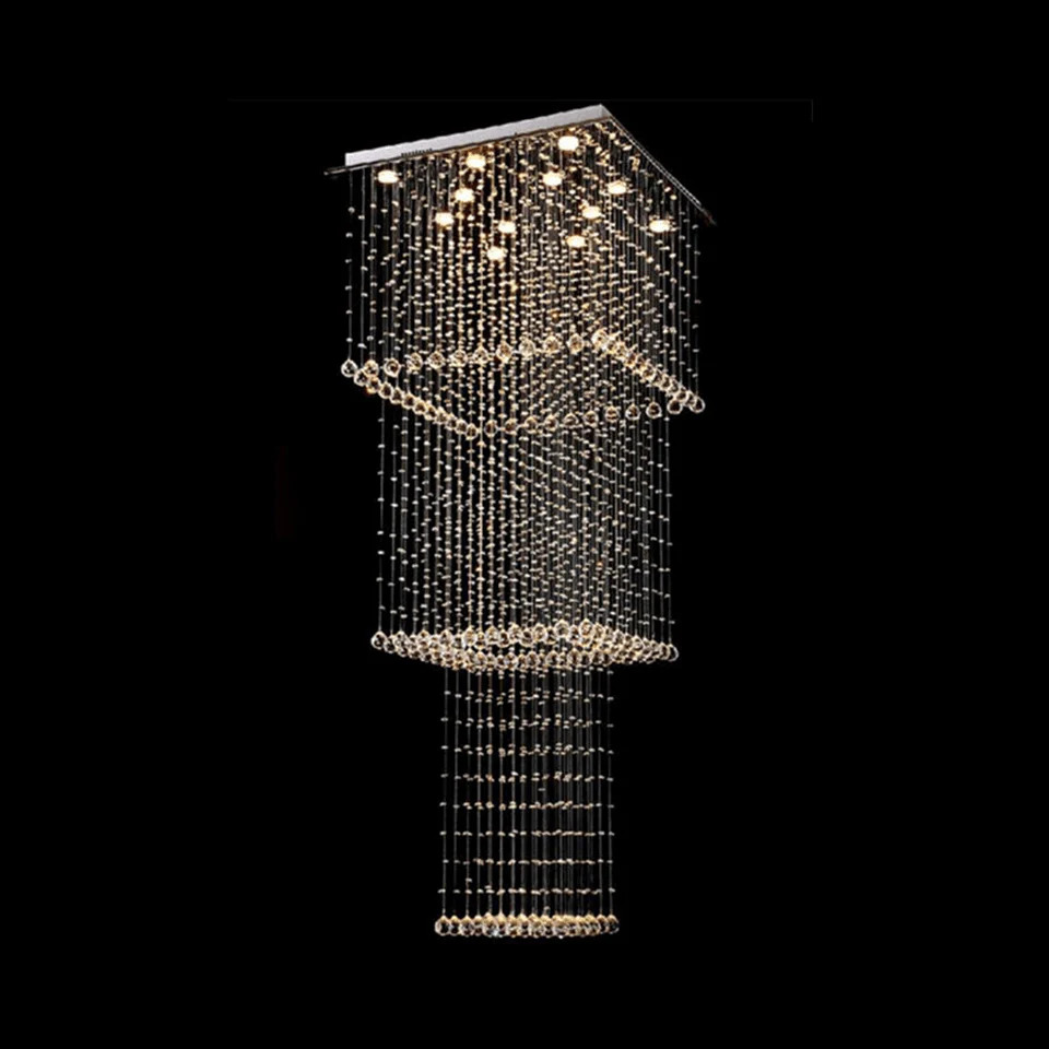 Brighthouse Long Crystal Raindrop Chandelier with K9 Crystals – Mirror Gold Finish (For High Ceilings)