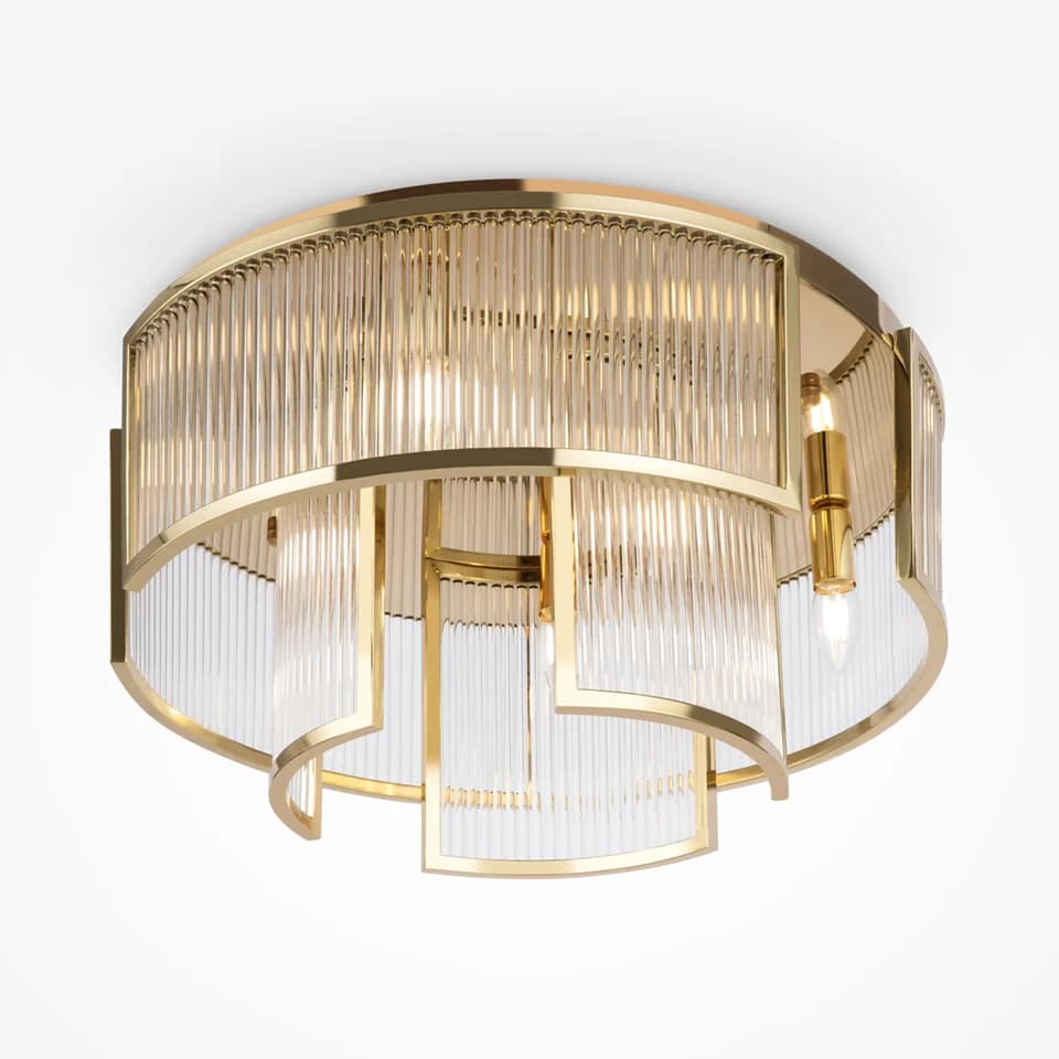 Fluted Glass Chandelier – 9-Light Modern Gold Ceiling Lamp | Brighthouse