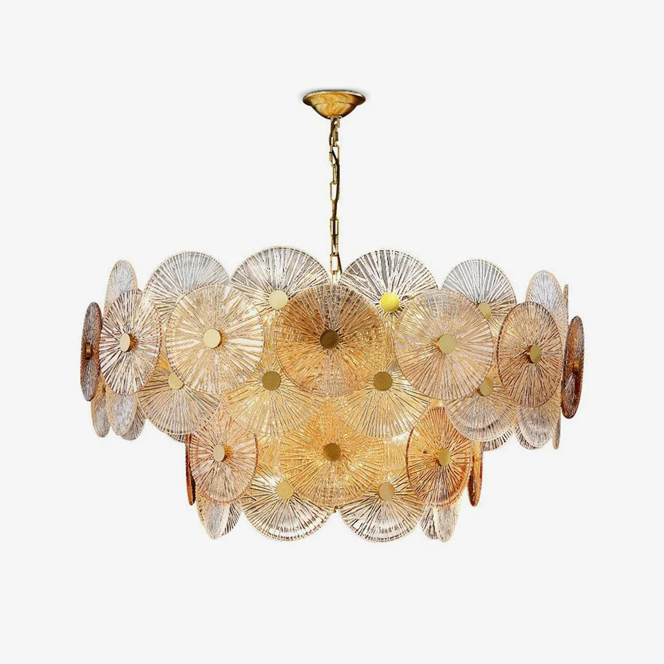 Gold Chandelier with Amber & Clear Glass – Elegant Ceiling Light | Bright House