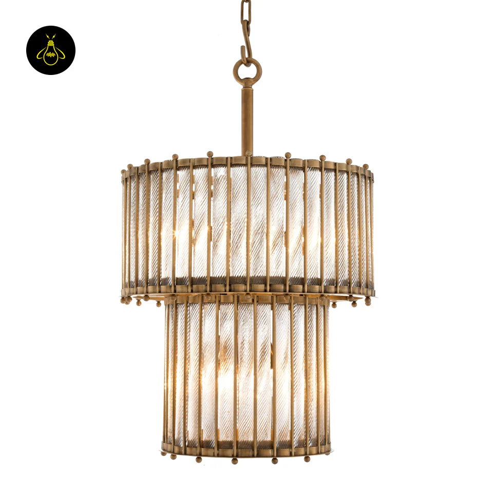 Lantern Tiziano Double – Antique Brass & Clear Glass | Luxury Chandelier for Living & Dining | Brighthouse